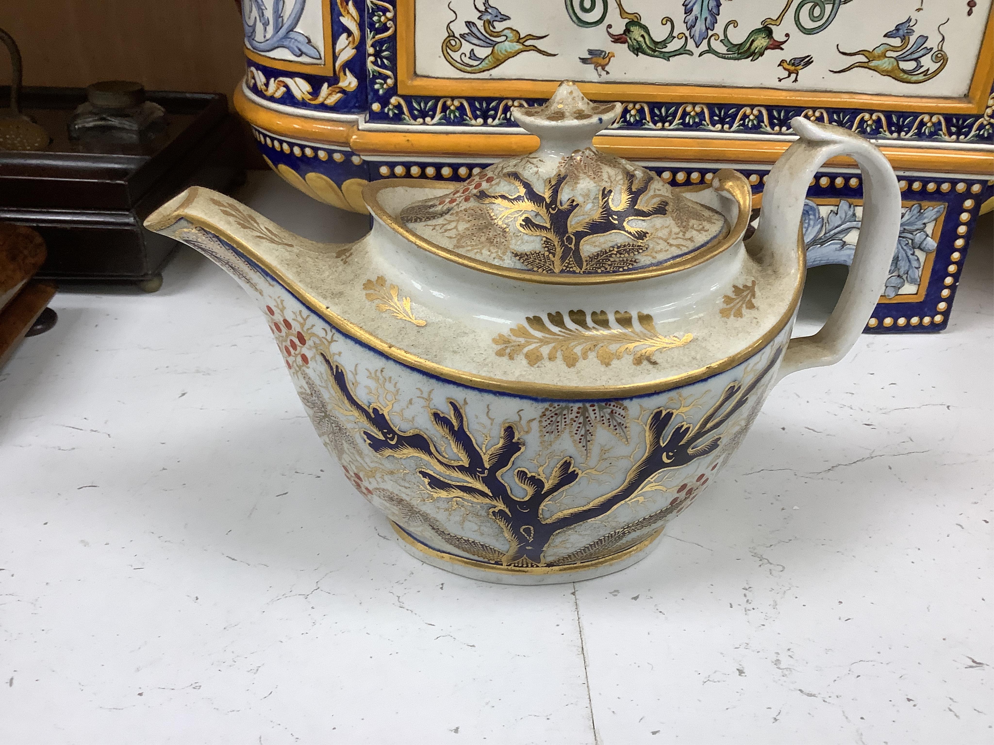 A collection of early 19th century English porcelain tea, dessert and dinner wares including Derby dessert plates, Bloor Derby, Barr Flight & Barr plate, Spode, Coalport etc.